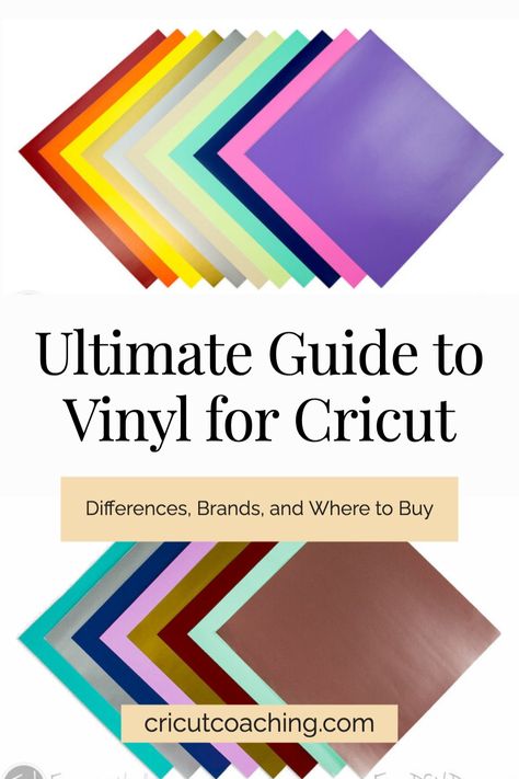 Complete guide to vinyl types for Cricut crafts. Heat transfer vinyl (htv), permanent vinyl, adhesive vinyl and what the differences are. The perfect guide to understand vinyl for new Cricut crafters. Also includes best places to buy vinyl and when to use each different vinyl type based on your diy projects! #cricutmade #cricutmaker #cricutcoach #cricutcrafts #vinylcrafts #diy #cricutbeginner #cricuttips Adhesive Vinyl Projects, Cricut Tools, Cricut Htv, Cricut Air 2, Vinyle Cricut, Vinyl For Cricut, Cricut Help, Expressions Vinyl, Cricut Air