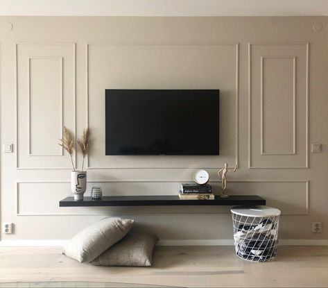 Tv Unit Accent Wall, Frame Molding Tv Wall, Wainscoting Ideas Around Tv, Tv Wall With Mouldings, Tv Board And Batten Wall, Wall Moulding Around Tv, Picture Molding Tv Wall, Box Molding Tv Wall, Wall Paneling Around Tv