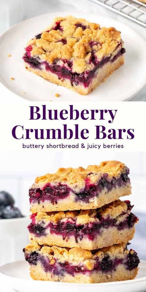 A buttery shortbread-like base, juicy blueberry filling and crumbly crumble topping - these blueberry crumble bars are so easy and delicious. #blueberrybars #blueberrycrumblebars #blueberrycrumbbars #blueberrydessert #blueberryrecipe from Just So Tasty Easy Blueberry Crumble, Blueberries Fruit, Blueberry Crumb Bars, Blueberry Pie Bars, Blueberry Desserts Recipes, Blueberry Crumble Bars, Blueberry Bars, Crumb Bars, Blueberry Crumble