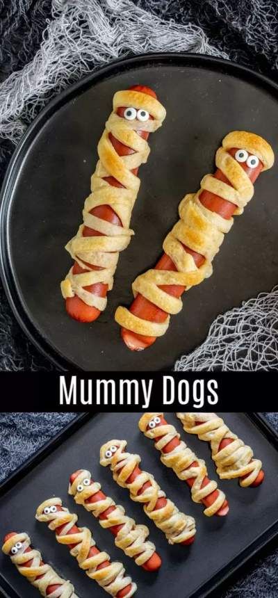 Appetizers Halloween, Fun Halloween Party Food, Pelottava Halloween, Recipes Halloween, Mummy Dogs, Recetas Halloween, Halloween Party Food, Halloween Party Snacks, Fun Halloween Food