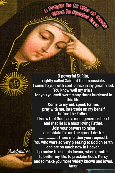 Prayer To St Rita, Saint Rita Of Cascia, Rita Of Cascia, St Rita Of Cascia, Saint Rita, St. Rita, St John Bosco, Hoodoo Conjure, Need Quotes