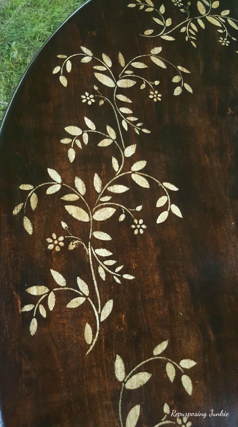 Funky Painted Table, Stenciled Dining Table, Stencil Table Top, Painted Wood Table, Vine Stencil, Painted Table Tops, Painted Kitchen Tables, Stenciled Table, Top Paintings