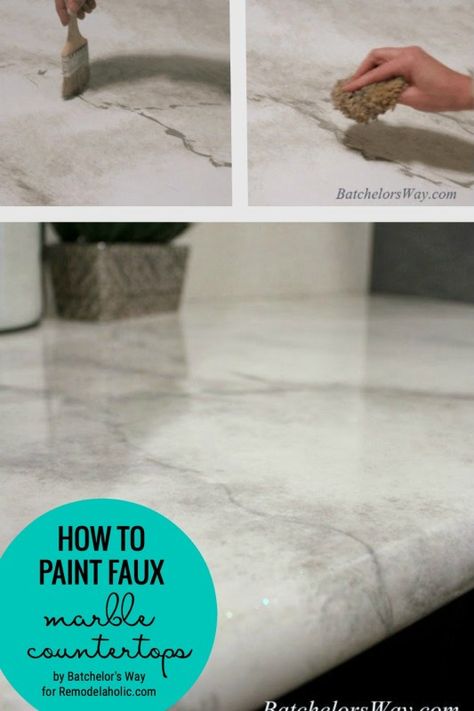 Faux Marble Countertops, Diy Faux Marble, Paint Countertops, Painting Kitchen Countertops, Faux Marble Paint, Faux Marble Countertop, Countertop Makeover, Marble Paint, Faux Granite