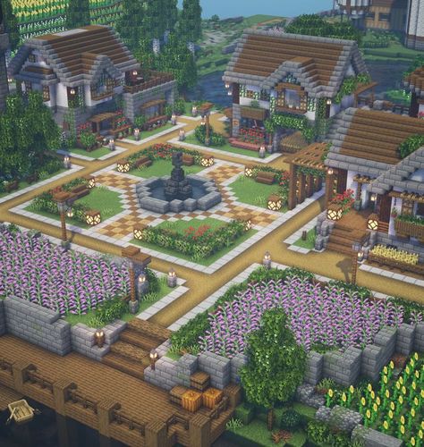 Minecraft Survival World Layout, Build Ideas In Minecraft, Cherry Biome Builds, Houses In Minecraft Ideas, Builds To Add To Your Minecraft World, Minecraft Neighborhood Layout, Minecraft Conservatory, Minecraft Outside Ideas, Minecraft Mediterranean House