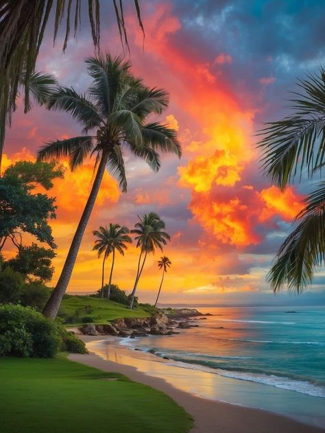 Hawaii Landscape, Beauty Paintings, Sunrise Art, Pretty Landscapes, Art Lessons Elementary, Sunset Landscape, Beautiful Landscape Wallpaper, Beautiful Sights, Summer Art