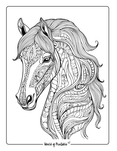 Horse Coloring Pages For Adults, Zentangle Horse, Witch Stencil, Colouring Patterns, Zen Colors, Mandela Art, Horse Coloring Pages, Dot Art Painting, Paint Rock