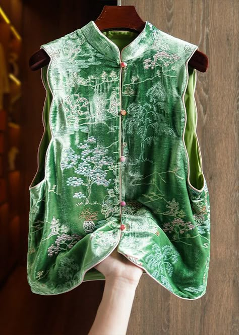 Linen Sleeveless Top, Chinese Style Dress, Vest Tops, Oversized Dress, Comfortable Room, Kids Collection, Mode Inspo, Fabric Silk, Embroidered Silk