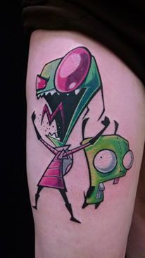 Invader Zim Tattoo Ideas, Invader Zim Tattoo, Zim Tattoo, Deadpool Tattoo, Rad Tattoos, Red Tattoo Ideas, Cartoon Tattoo, Camera Tattoo, Red Tattoo