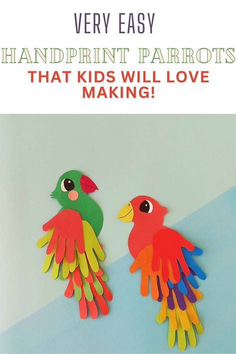 Paper Animal Crafts, Parrot Craft, Babysitting Crafts, Construction Paper Crafts, Camp Crafts, Vbs Crafts, Handprint Craft, Preschool Art Activities, Animal Crafts For Kids