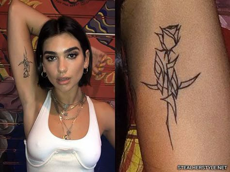 Rose With Barbed Wire, Buraka Tattoo, Dua Lipa Tattoo, 12 Tattoos, Tattoo Process, Special Tattoos, Broken Mirror, Steal Her Style, Poke Tattoo