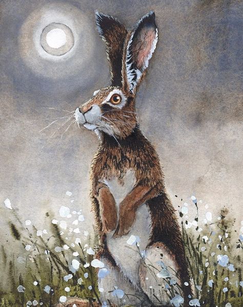 Night Art Painting, Maggie Vandewalle, Hare Painting, Brown Rabbit, Primitive Painting, Rabbit Drawing, Bunny Painting, Rabbit Painting, Rabbit Art