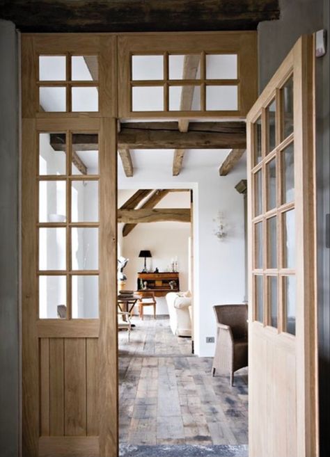 Oak Doors With Glass, Reclaimed Wood Floors, Belgian Style, Oak Doors, Open Door, Wood Doors Interior, Doors And Windows, Windows Doors, Wooden Doors