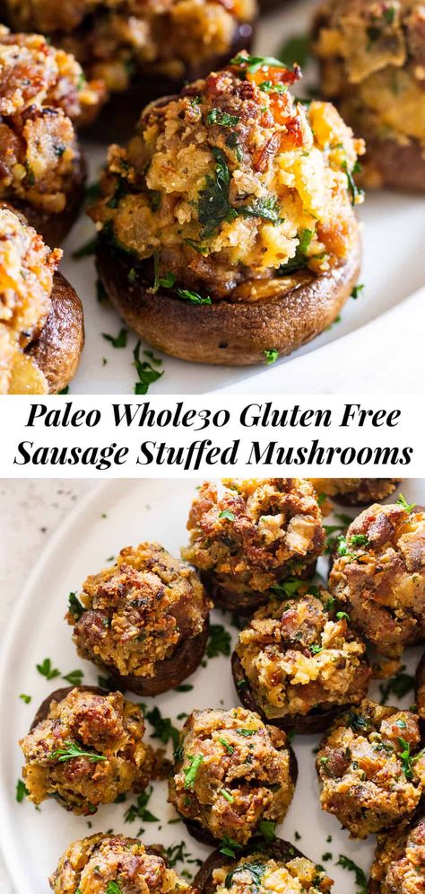 Paleo Food, Paleo Dip, Paleo Running Momma, Gluten Free Sausage, Paleo Thanksgiving, Sausage Stuffed Mushrooms, Paleo Appetizers, Paleo Sides, Whole30 Keto