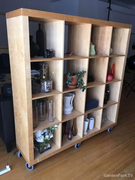 How To Build A Moveable Wall, Rolling Bookcase Room Divider, Mobile Room Divider, Moveable Room Divider Ideas, Moveable Room Dividers, Diy Bookshelf Room Divider, Moveable Bookshelf, Movable Room Dividers, Diy Movable Wall