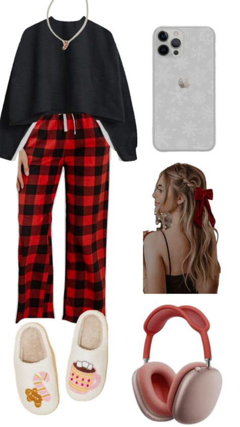 #fyp How To Style Pj Pants For School, Red Pj Pants Outfit, Pj Outfit For School, Pj Outfit Ideas, Pj Day Spirit Week Outfits, Plaid Pant Outfits, Red Plaid Pants Outfit, Pj Pants Outfit, Teen Wishlist