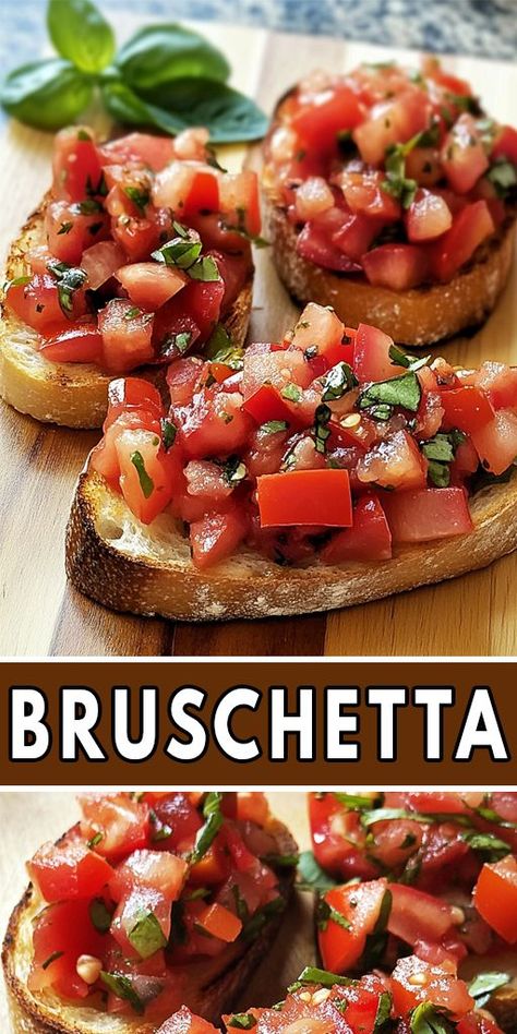 Looking for a delicious, last-minute appetizer to impress your guests? This homemade Bruschetta recipe is your go-to option! Fresh tomatoes, garlic, basil, and a drizzle of olive oil on crispy toasted bread make for the perfect bite-sized treat. Whether it’s for a party, gathering, or just a quick snack, this easy-to-make appetizer is guaranteed to be a crowd-pleaser. 👉 Pin now to save this recipe for your next event! #Bruschetta #QuickAppetizers #EasyRecipes #PartyFood #TomatoRecipe Bruschetta Recipe Easy, Brushetta Appetizers, Best Bruschetta Recipe, Italian Bruschetta Recipe, Bruchetta Appetizers, Tomato Basil Bruschetta, Bruschetta Bread, Italian Appetizers Easy, Tomato Bruschetta Recipe