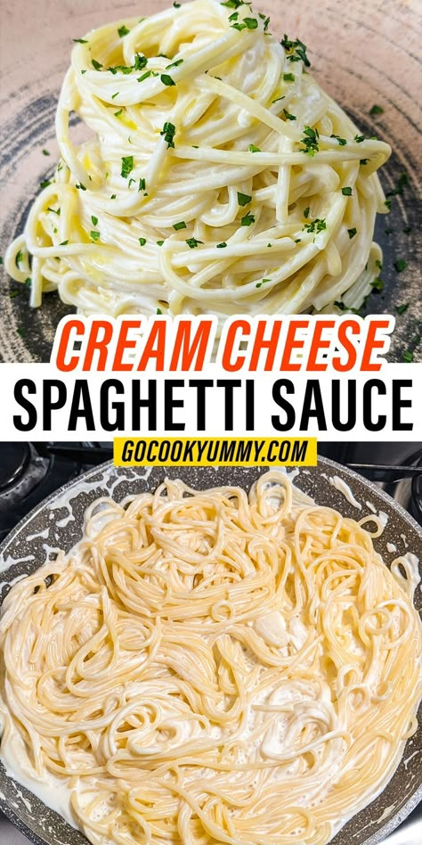 Cream Cheese Marinara Pasta, Cheese Sauce Recipe Pasta, Cream Cheese Spaghetti Bake, What To Make With Spaghetti Noodles, Cream Cheese Sauce For Pasta, Spaghetti Sauce With Cream, Spaghetti Sauce With Cream Cheese, Cream Cheese Noodles, Garlic Spaghetti Sauce