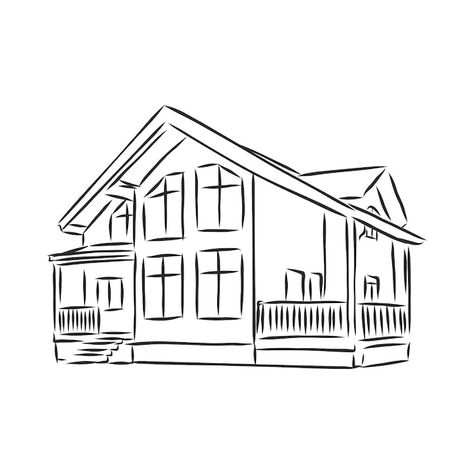 Cottage House Drawing Sketch, House Sketch Simple, Home Drawing Simple, Home Drawing Sketches, Cottage Drawing Simple, Simple House Sketch, House Line Drawing, House Line Art, Sketch House