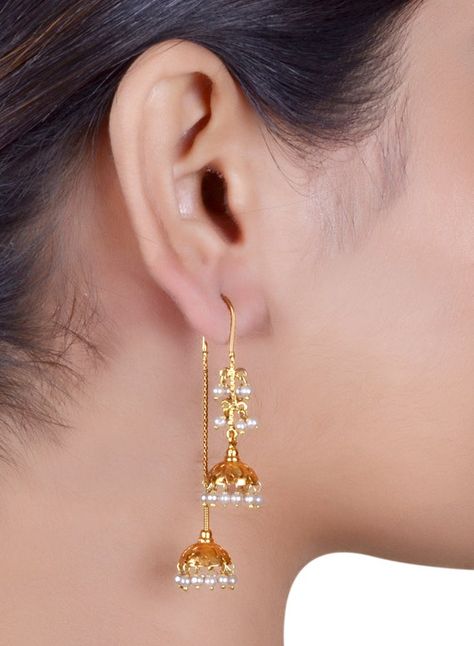 Temple Jewellery Jhumkas, Unique Wedding Earrings, Earring Indian, String Earrings, Bridal Jewelry Sets Brides, Antique Gold Earrings, Bridal Jewelry Vintage, Wedding Earring, Jewelry Set Design