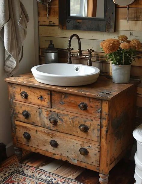 35 Charming Farmhouse Single Sink Bathroom Vanity Ideas Designing Small Bathrooms, Small Bathroom Vanities With Bowl Sink, Repurpose Furniture For Bathroom Vanity, Dresser With Sink Bathroom, Plans For Bathroom Vanity, Buffets Made Into Bathroom Vanities, Apron Sink Bathroom Vanity, Bathrooms With Farmhouse Sinks, Shabby Chic Bathrooms Ideas