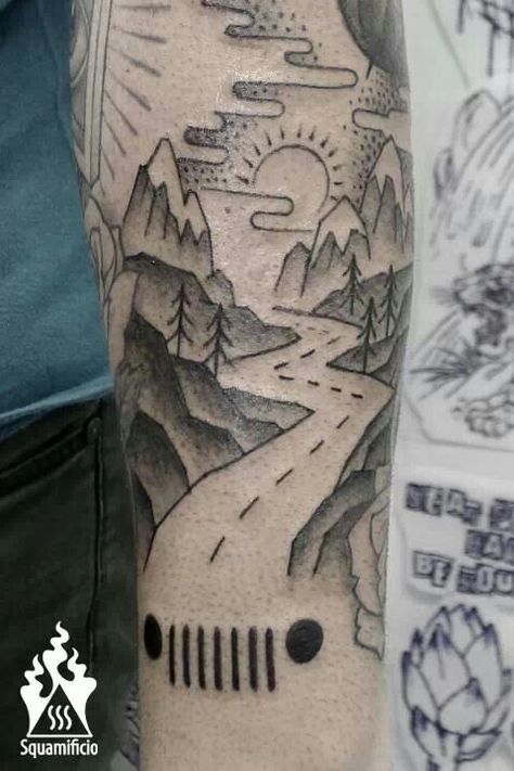 Road Tattoo Ideas, Road Trip Tattoo Ideas, Road Trip Tattoo, Trip Tattoo, Jeep Tattoo, Compass Jeep, Ink Link, Drawing Tattoos, Travel Instagram Ideas