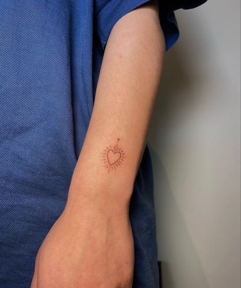 Sacred Heart Of Jesus Tattoo, Hispanic Tattoos, Literature Tattoos, 44 Tattoo, Inside Of Arm Tattoo, Simple Arm Tattoos, Sacred Heart Tattoos, Tiny Heart Tattoos, Tattoos Inspo