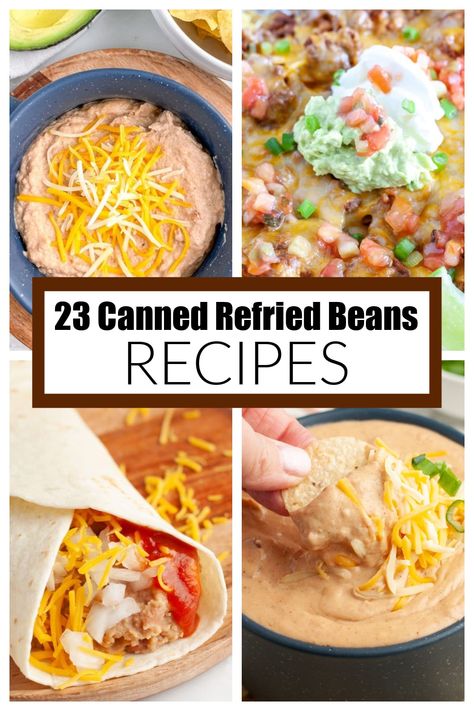 Have a can of refried beans? Here are 23 recipes using canned refried beans to help you put together an amazing appetizer or meal. These canned refried bean recipes ranch from dips, to casseroles, even a breakfast meal. Recipes That Use Refried Beans, Recipes With Refried Beans, Can Refried Beans Recipe, Refried Bean Recipes, Refried Bean Soup, Canned Refried Beans, Mexican Refried Beans, Cheap Eating, Bariatric Sleeve Recipes