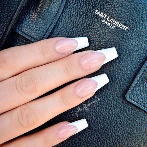 (paid link) I love short coffin nails - the length is practical and convenient, but the silhouette still appears so tall and elegant despite the length. French Coffin, White Tip Nails, White Coffin Nails, Nails French Tip, French Tip Acrylic Nails, French Acrylic Nails, Coffin Shape Nails, Acrylic Nails Coffin Short, Nails French