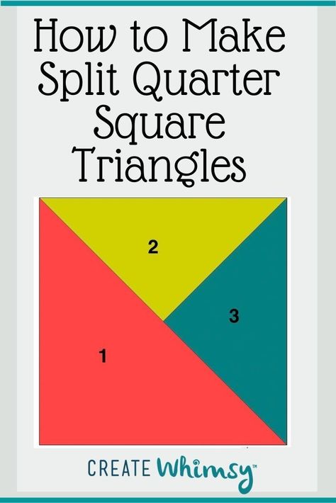 The Split Quarter Square Triangle Quilt Block is a variation of the Quarter Square Triangle, containing one half-square triangle and two quarter-square segments to complete the square unit. 3 Inch Half Square Triangle, Square And Triangle Quilt, Quilt Triangle Pattern, Carpenter Square Quilt Pattern, Quarter Square Triangle Quilt Blocks, Turkey Tracks Quilt Block, Half Square Triangles 4 At A Time, Jacobs Ladder Quilt Variations, Half Square Triangle Chart