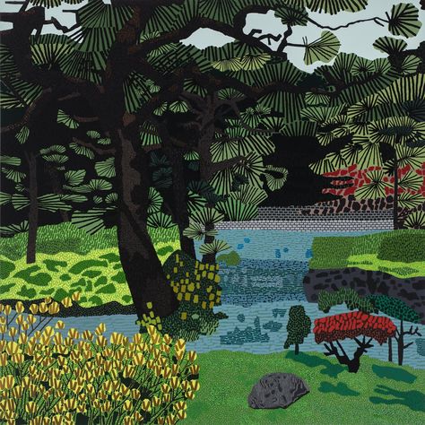 Jonas Wood, Japanese Garden, 2017. Courtesy of the artist and David Kordansky Gallery. Michael Dudash, Trees Mural, Andy Dixon, Jonas Wood, Galleria D'arte, Arte Folk, Dallas Museum Of Art, Tree Mural, San Francisco Museums