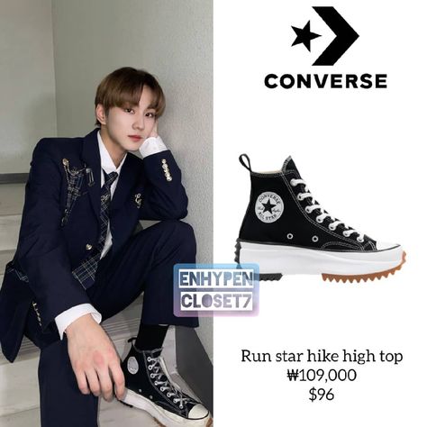 Enhypen Converse Shoes, Enhypen Converse, Kpop Converse, Nike Air Force 1 Beige, Enhypen Fits, Converse Run Star Hike Outfit, Kpop Shoes, Hike Outfit, Nike Aj1