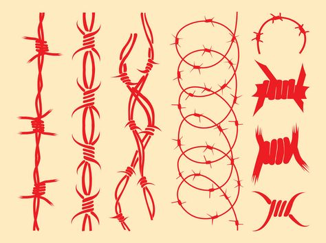 Barbed Wire Stitch, Red Barbed Wire Tattoo, Barbed Wire Clothes, How To Draw Barbed Wire, Barb Wire Drawing, Barbwire Drawings, Barbed Wire Aesthetic, Barbed Wire Drawing, Barb Wire Tattoo