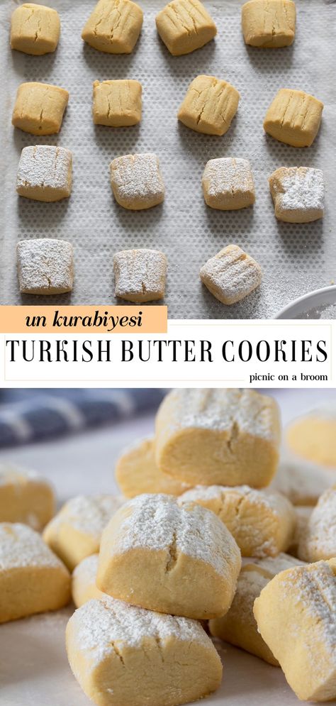 Butter Cookies With Powdered Sugar, Cookies With Powdered Sugar, Turkish Cookies, Turkish Food Traditional, Turkish Recipes Desserts, Turkey Christmas, Turkish Sweets, International Desserts, Turkish Desserts