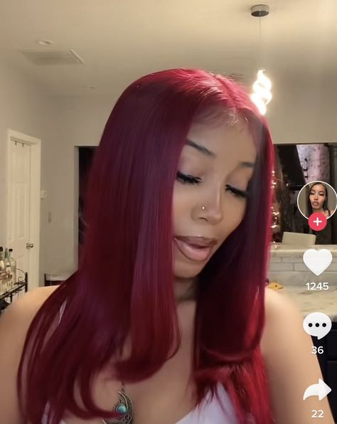 Natural Dyed Red Hair, Red Wine Burgundy Hair, Baddie Dyed Hair, Hair Dye Ideas For Hispanics, Dyed Hair Inspiration Red, Cute Hair Dye Ideas For Black Hair, Red Baddie Hair, Burgundy Red Hair Black Women, Read Hair