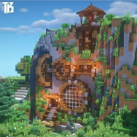 Minecraft Kale, Minecraft Blueprint, Minecraft Hus, Minecraft Mountain House, Villa Minecraft, Minecraft Mountain, Construction Minecraft, Case Minecraft, Hobbit Holes