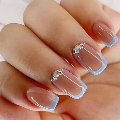 Temu | Explore the Latest Clothing, Beauty, Home, Jewelry & More Overlay Nail Designs, Neon Glow Nails, Panda Nails, Nail Tip Designs, Baby Blue Nails, Short Fake Nails, Nail Shimmer, Trendy Nail Art Designs, Blue Nail Art