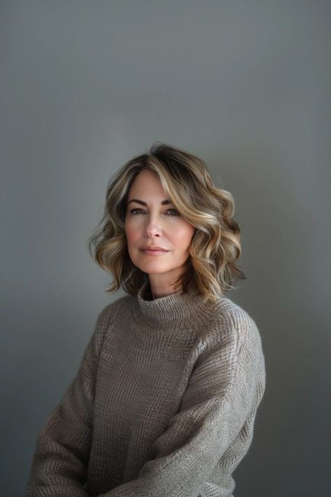 40 Hairstyles 50 Year Old Women Will Find Chic and Stylish 98 Blonde Over 50, Old Woman Aesthetic, Hairstyles 50 Year Old Women, 40 Hairstyles, Shoulder Length Waves, Fluffy Curls, Long Bob With Bangs, Blond Woman, Classic Updo