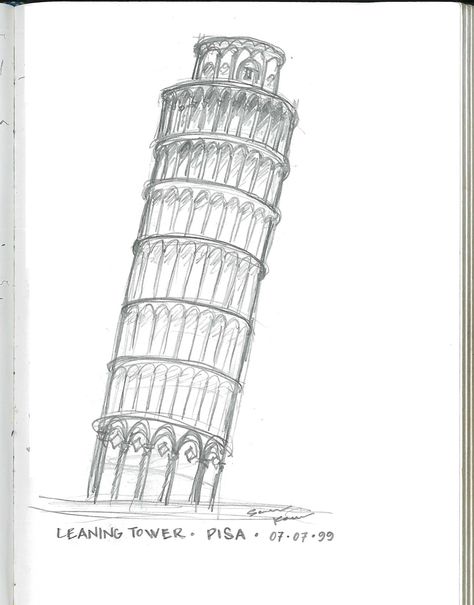 Leaning Tower of Pisa Pisa, Italy  07.07.1999 Leaning Tower Of Pisa Drawing, Pisa Tower, The Leaning Tower Of Pisa, Pisa Italy, Tower Of Pisa, Ciao Bella, Drawing Easy, Line Drawings, Easy Drawing