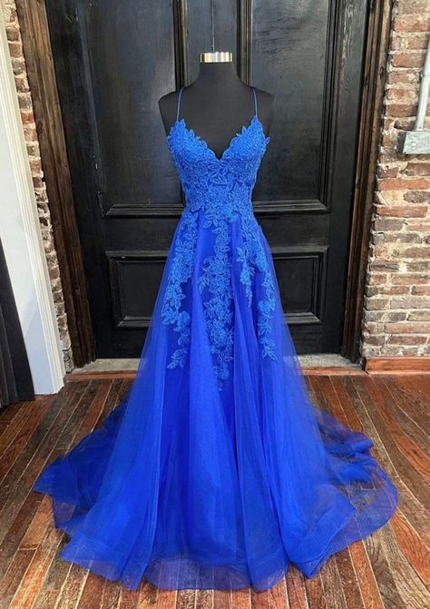 Open Back Dress Formal, Blue Tulle Prom Dress, Blue Lace Prom Dress, Prom Dress Inspo, Prom 2023, Royal Blue Prom Dresses, Tulle Evening Dress, Blue Prom Dress, Prom Dress Ideas