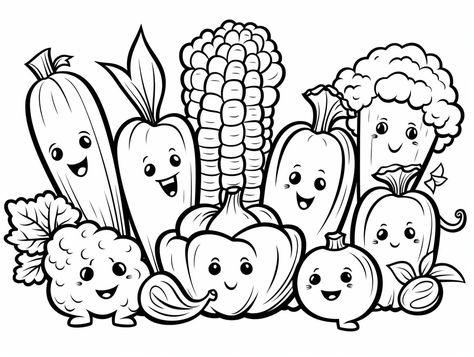 Vegetable Coloring Pages Free Printable, Vegetable Printing, Vegetables Coloring Pages, Coloring Pages Kawaii, Bed Painting, Kids Colouring Printables, Fall Coloring Sheets, Vegetable Coloring Pages, Fruit Coloring