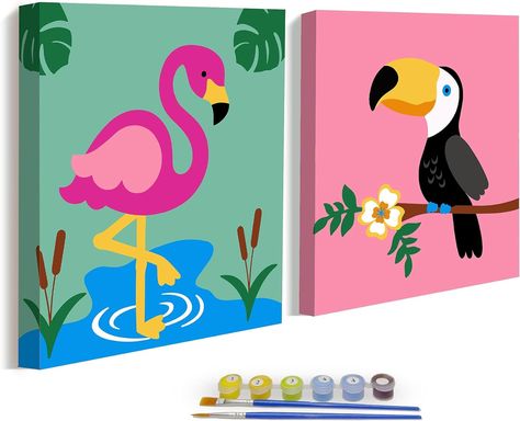 Amazon.com: 2-Pack Easy Paint by Numbers Kits for Kids, DIY Oil Painting for Children Seniors Beginners, Framed Pre Drawn Canvas Painting Craft Set, Color According to Numbers 8x8 inch (Tropical) : Toys & Games Kids Canvas Art Ideas Easy, Canvas Ideas For Kids, Easy Canvas Painting For Kids, Kids Painting Ideas On Canvas, Canvas Painting Ideas For Kids, Canvas Painting For Kids, Painting For Children, Easy Painting For Kids, Acrylic Painting For Kids