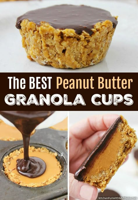 Breakfast Granola Cups, Easy To Make Food, Granola Cups, Chocolate Peanut Butter Brownies, Baked Oatmeal Cups, Baked Granola, Chocolate Peanut Butter Pie, Peanut Butter Oats, Peanut Butter Chocolate Bars