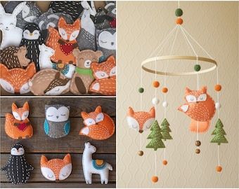 Animal Numbers, Fox Mobile, Nursery Decor Pillows, Nursery Animals, Diy Baby Mobile, Diy Bebe, Diy Mobile, Felt Baby, Nursery Mobile