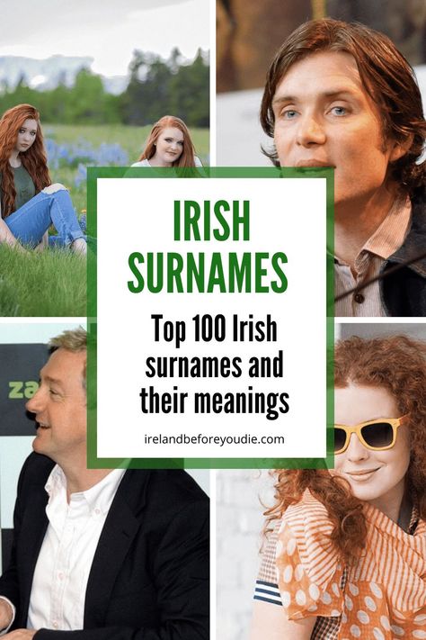 Irish ancestry stretches to the far reaches of the globe. So it comes as no surprise that no matter where you go, you tend to run into classic Irish names. Here are the top 100 Irish surnames you’re bound to experience at least once in your life! #Irishsurnames #Irishnames #Irishnamemeanings Irish Last Names For Characters, Celtic Words And Meanings, Irish Surnames Family Names Ireland, Irish Harp Tattoos For Women, Irish Core Aesthetic, Scottish Last Names, Irish Culture Aesthetic, Black Irish Women, Irish Heritage Culture