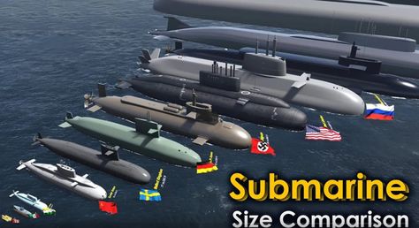 Submarines size comparison. Largest submarines in the world. Space Engineers Ships Design, Luxury Submarine, Largest Submarine, German Submarines, Space Engineers, Industry Design, Sailing Boats, Size Comparison, Construction Equipment