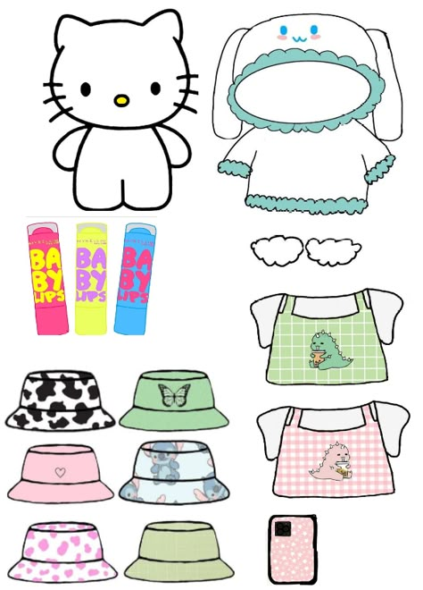 😍🥰 Paper Toys Template Hello Kitty And Friends, Hello Kitty And Friends Paper Dolls, Hello Kitty Doll Paper, Paper Bear Clothes, Hello Kitty Paper Doll Clothes, Cute Stuff To Print Out, Paper Hello Kitty Clothes, Hello Kitty Blind Bag, Hello Kitty Paper Dolls