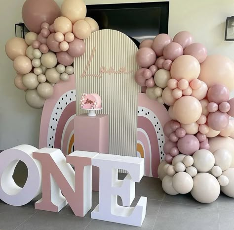 Pastel Themed Birthday Party, Torturi Baby Shower, Styrofoam Letters, First Year Anniversary, Rainbow First Birthday, 1st Birthday Girl Decorations, Boho Birthday Party, 1st Birthday Party For Girls