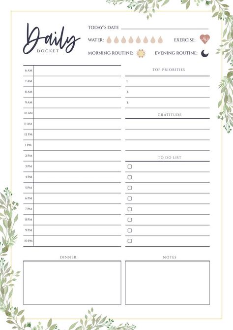 Todo List Template, Daily Docket, Chek List, Book Logs, Day Planner Template, Planner Pages Ideas, Notebook Business, Ring Planner, Digital Planner Ideas