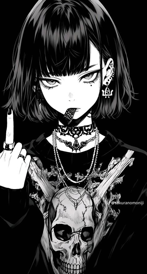 Anime Goth Girlfriend, Emo Easy Drawings, Goth Women Drawing, Goth Girl Animes, Cool Emo Wallpapers, Edgy Profile Pictures, Cartoon Goth Girl, Goth Girl Wallpaper, Aesthetic Goth Wallpaper