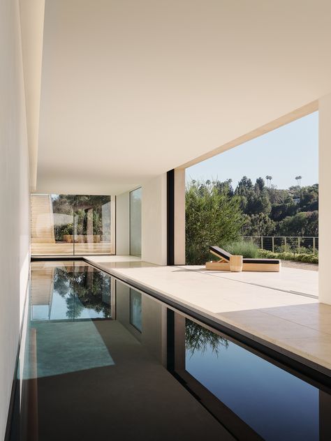 Mandeville Canyon by Walker Workshop | Global Interiors | est living Indoor Swimming Pool Design, Pool Pavilion, Piscina Interior, Indoor Swimming Pool, American Farmhouse, Indoor Swimming, Indoor Swimming Pools, Swimming Pool Designs, Pool Designs